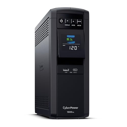 CyberPower CP1500PFCLCD PFC Sinewave UPS Battery Backup and Surge Protector, 1500VA/1000W, 12 Outlets, AVR, Mini Tower, UL Certified - size: 1500VA, style: Mini-Tower