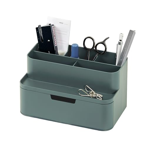 BLUE GINKGO Compact Desk Organizer – Small 5-Compartment, Half Drawer Storage – Pen Holder, Stationery Organizer for Desktop, Vanity, Shelf (Made in Korea, Green) - color: GREEN, size: Compact