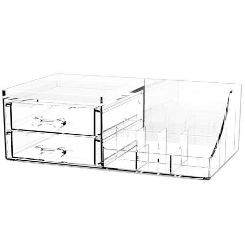 Acrylic Small Makeup Organizer with Drawers,Clear Skincare Organizer for Vanity,Dresser,Bathroom Countertop,Cute Cosmetic Organizer for Lip Gloss,Makeup Brush,Beauty,Skin Care and Cosmetic Storage - size: 2 Drawers-Set of 1