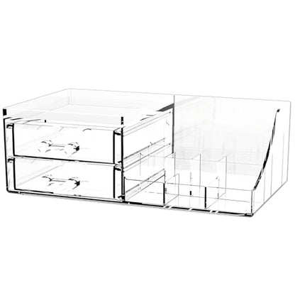 Acrylic Small Makeup Organizer with Drawers,Clear Skincare Organizer for Vanity,Dresser,Bathroom Countertop,Cute Cosmetic Organizer for Lip Gloss,Makeup Brush,Beauty,Skin Care and Cosmetic Storage - size: 2 Drawers-Set of 1