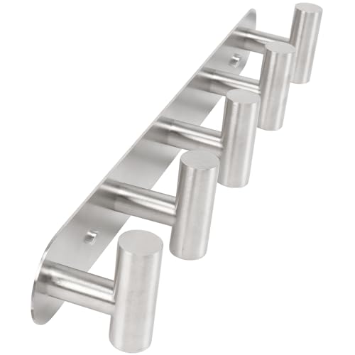 Coat Hook Rack, Wall Mounted Coat Rack with 5 Hooks, Heavy Duty Towel Hook Rack Wall Hooks for Hanging Coat Jacket, Stainless Steel Coat Hanger for Bathroom Entryway Mudroom(Brushed Nickel) - color: Brushed Nickel, size: 5 Hook