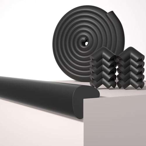 16.4FT L-Shape Baby Corner Protector Guards, Pre-Taped, 0.47''Thick | Edge Safety Bumpers for Furniture & Sharp Table Corners, with 10 Corners, Waterproof Soft Foam Adhesive Guard Cushion, Black - color: Black, size: 0.47''Th (16.4ft)