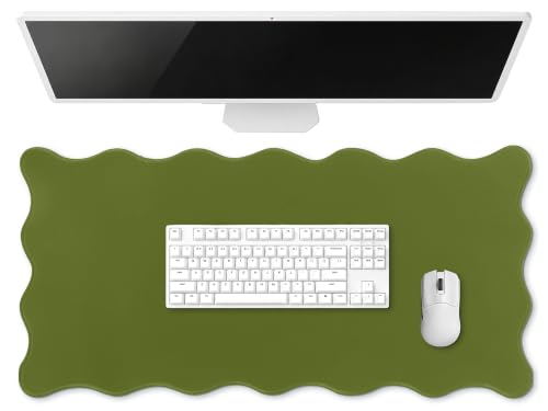 Hahafelt Scalloped Desk Mat Large Desk Pad Cute Coquette Table Mat Back to School Preppy Table Make up Pad Nonslip Graduation Gift with Stitching Waterproof Gaming(Dark Green,31.5 x 15.8 Inches) - color: Dark Green, size: 31.5 x 15.8 Inches
