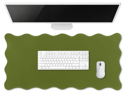 Hahafelt Scalloped Desk Mat Large Desk Pad Cute Coquette Table Mat Back to School Preppy Table Make up Pad Nonslip Graduation Gift with Stitching Waterproof Gaming(Dark Green,31.5 x 15.8 Inches) - color: Dark Green, size: 31.5 x 15.8 Inches