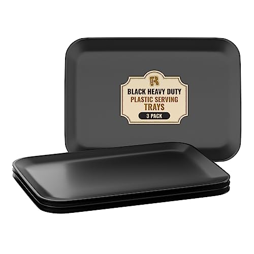 3 Pack Black Plastic Serving Trays for Party - Black Serving Tray 8 x 11 Inch - Heavy Duty Dessert Trays for Food - Rectangular Party Serving Trays for Entertaining - color: Black