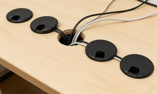Desk Grommet w/Cover, Black Plastic, 5 Pack, 2.5 Inch Hole | Cable Management