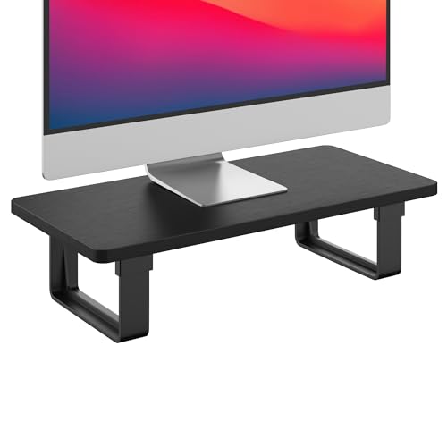 Monitor Stand Riser with 50 LB Capacity, Stable Wood Computer Monitor Stand for Desk Organizers, Computer Riser Monitor Shelf for PC Laptop Notebook Printer Computer iMac, 1-Step Installation, Black - color: Black