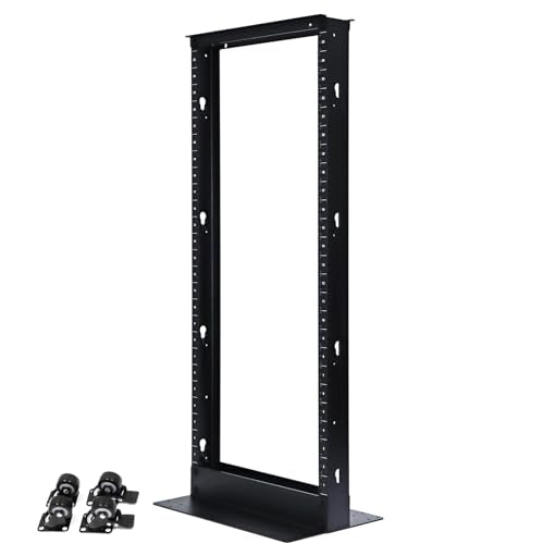 Aeons 25U 2 Post Open Frame Server Network Relay Rack for 19 Inch Networking Data & IT Devices A/V Equipment, Durable 2-Post Rack 25 U Aluminum Extrusion, Black - style: 25U-2Post-AL