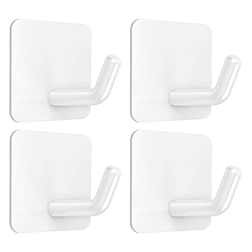 VIS'V Adhesive Hooks for Shower Wall, Heavy Duty, White, 4 Pcs | Metal Material, Compact Design, Peel and Stick, 2 Extra Adhesive Strips, for Bathroom Kitchen Livingroom Office RV - color: White