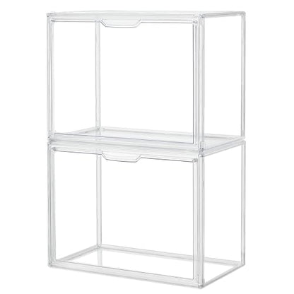 ZLLZUU Acrylic Display Case Large Clear Boxes 3 Pack Stackable Storage Bins | Stackable, Easy to Assemble, for Makeup Collections Large Action Figures, Dustproof, Easy Clean, Clear Acrylic, Magnetic Door - size: 2-pack