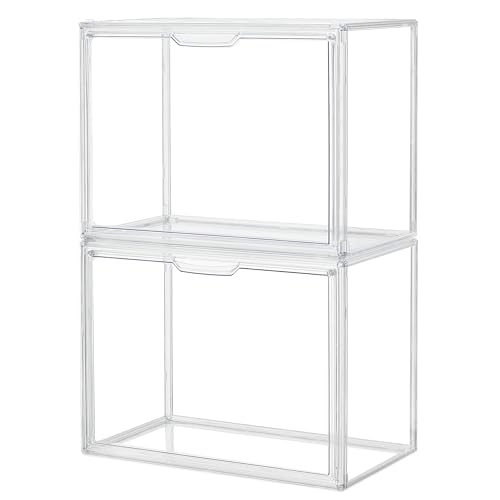 ZLLZUU Acrylic Display Case Large Clear Boxes 3 Pack Stackable Storage Bins | Stackable, Easy to Assemble, for Makeup Collections Large Action Figures, Dustproof, Easy Clean, Clear Acrylic, Magnetic Door - size: 2-pack