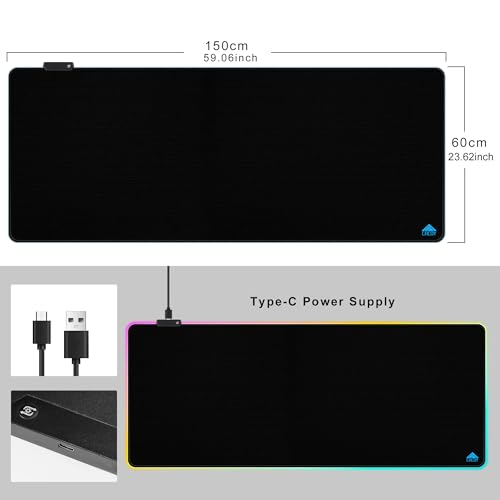 Cacoy 59" x 24" Large RGB Gaming Mouse Pad, LED Desk Pad with 9 Lighting Mode, Extended Desk Matt for Desktop with Non-Slip Base, Glowing LED Light Up Game Computer Accessories and Office Decor, Black - color: Rgb, size: 59" x 24"