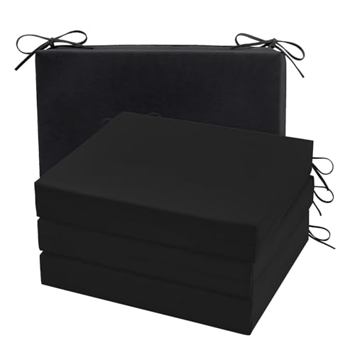 Cozyide Outdoor Chair Cushions, Waterproof Patio Seat Cushions with Adjustable Straps, Square Corner Patio Chair Cushions for Garden, Black, 18.5x16x3 Inch (Pack of 4) - color: Black, size: 18.5x16x3 Inch (Pack of 4)