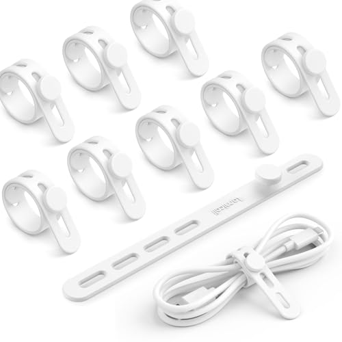 10Pack Silicone Cable Ties Cord Organizer - Lamicall Elastic Wire Ties Management, Travel Must Haves, Halloween Desk Home Office Workspace Accessories, Dorm Room Essentials, White Cable Keeper - color: White, size: 10pack