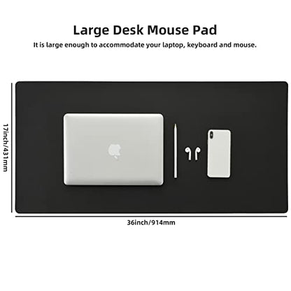 Leather Desk Pad,Wolaile 36x17 inch Large Mouse Pad,Waterproof Non-Slip Writing Desk Blotter,Computer Mat Desktop Protector for Office Home,Black - color: Black