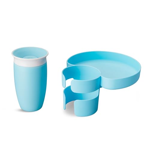 Munchkin Carseat Tray with Miracle 360 Sippy Cup for Toddlers 1-3 - Travel & Road Trip Accessory for Kids, Mess-Free Snacking and Spill Proof Drinking in The Car, Blue - color: Blue