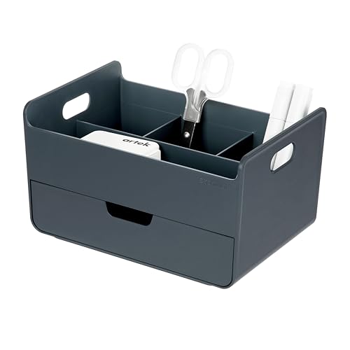 BLUE GINKGO Portable Desk Organizer – Compact 3 Compartment, Half-drawer Storage – Pen Holder, Stationery Desktop Organizer for Office, Makeup, Crafts (Made in Korea, Blue) - color: BLUE, size: Portable