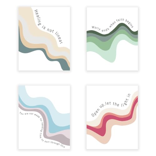 CRAFTYMELODY Mental Health Wall Art Prints Set of 4 Not Linear Poster Wall Decor Therapy Inspirational Quote Artworks for Living Room Bedroom Classroom Office Decoration 8x10 Inch Unframed - color: Mental Health