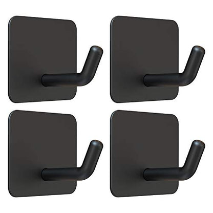VIS'V Adhesive Hooks for Shower Wall, Heavy Duty, Black, 4 Pcs | Metal Material, Compact Design, Peel and Stick, 2 Extra Adhesive Strips, for Bathroom Kitchen Livingroom Office RV - color: Black