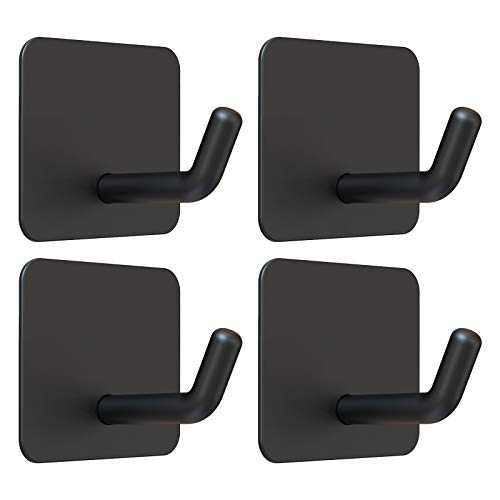 VIS'V Adhesive Hooks for Shower Wall, Heavy Duty, Black, 4 Pcs | Metal Material, Compact Design, Peel and Stick, 2 Extra Adhesive Strips, for Bathroom Kitchen Livingroom Office RV - color: Black