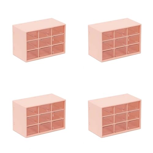 Feadily 4PCS Small Drawer Organizer for Desk, Desktop Drawer Organizer with 9 Clear Drawers, Plastic Desktop Storage Drawers 7.1 Inch x 3 .9 Inch x 4.7 Inch, Pink - color: Pink, size: 4PCS