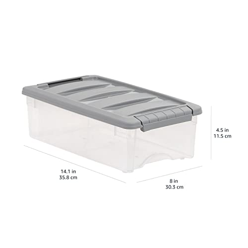 Amazon Basics Plastic Storage Containers with Secure Latching Lids, Stackable Organization Bins, Clear/Grey, 5 Quart, Set of 10 - size: 5 Qt. - 10 Pack