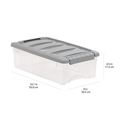 Amazon Basics Plastic Storage Containers with Secure Latching Lids, Stackable Organization Bins, Clear/Grey, 5 Quart, Set of 10 - size: 5 Qt. - 10 Pack