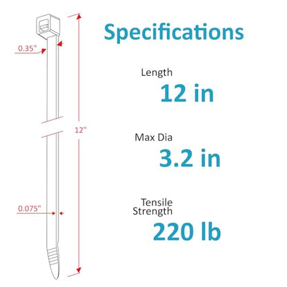 Zip Ties Heavy Duty 12 inch (500 Pack), Heavy Duty Cable Ties with 220 lb Tensile Strength for Outdoor Use, Black Wire Ties by ANOSON - size: 12"/500 pk (220 Lb)