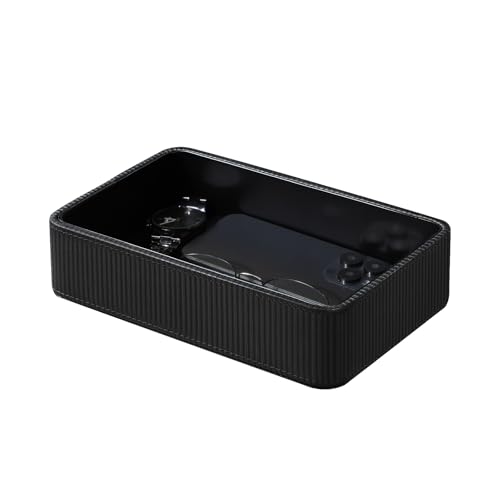 PU Leather Valet Tray Organizer, Small Nightstand Organizer Bedside Desktop Storage for Womens and Men, Perfume Trinket Catchall Vanity Tray for Key Watch Wallet (Black, Rectangular) - color: Black