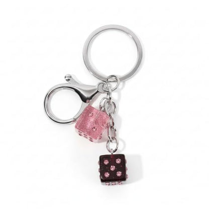Dice Keychain – Luckly Keychains Bag Charms for Women with Pink Glitter and Crystal Studs, Cool Key Chains Gifts for Game Lovers