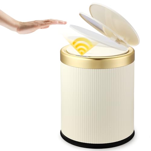 Automatic Motion Sensor Bathroom Trash Can with Lid, 3.7 Gallon Touchless Trash Garbage Bin Large Trash Cans Trashcan, White Smart Plastic Trash Bins for Bathroom, Office, Bedroom, Kitchen - color: White, size: 3.7 Gallon
