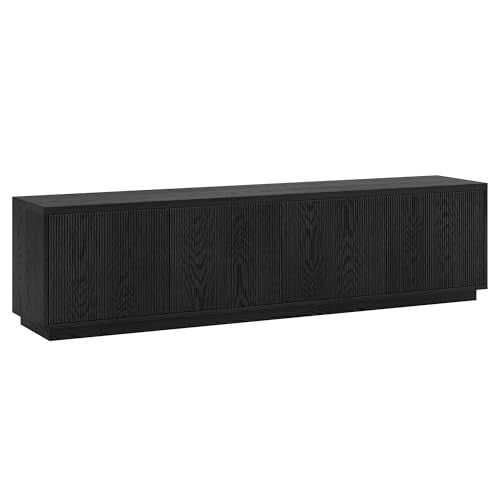 Henn&Hart Fluted TV Stand for TVs up to 85" with 2 Concealed Ribbed Storage Cabinets and Adjustable Shelves for Living Room, Family Room, or Office, Natural Black - color: Natural Black, size: 79" TV Stand