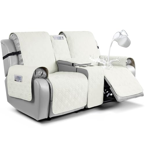 VANSOFY Loveseat Recliner Cover with Console 100% Waterproof Sofa Slipcovers Non-Slip Reclining Couch Cover Split Sofa Covers Furniture Protector for Pets, Dogs(Off White) - color: Off White