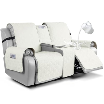 VANSOFY Loveseat Recliner Cover with Console 100% Waterproof Sofa Slipcovers Non-Slip Reclining Couch Cover Split Sofa Covers Furniture Protector for Pets, Dogs(Off White) - color: Off White