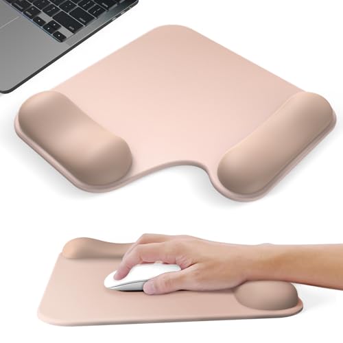 Ergonomic Mouse Pad with Gel Wrist Rest (1"& 1.2" Dual Height) - Mouse Pads Compact Mousepad Desk Mat Office, Gaming & Carpal Tunnel Relief | Non-Slip Rubber Base| Light Coffee Color - color: Light Coffee Color