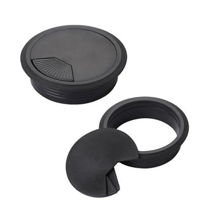 2PCS Black Cable Grommets Desk Hole Cover 60mm 2-3/8 Inch Desk Hole Grommet Table Cord Cable Grommet Desk Wire Hole Plug Cover for Cables and Cords Management Office Supplies