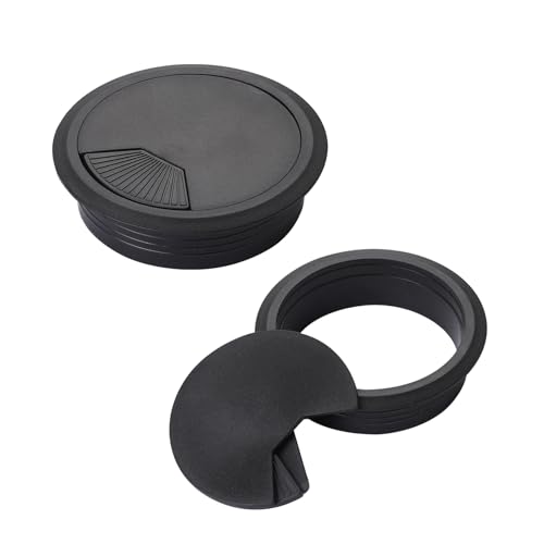2PCS Black Cable Grommets Desk Hole Cover 60mm 2-3/8 Inch Desk Hole Grommet Table Cord Cable Grommet Desk Wire Hole Plug Cover for Cables and Cords Management Office Supplies