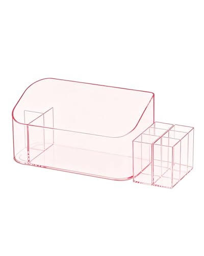 Makeup Tray Holder Organizer Cosmetic Display Case Tabletop Desktop Vanity Countertop Bathroom Wall Cabinet Medicine Storage Box 9 Dividers 2 Removable Women Ladies Girls Gifts Crystal Pink 1 PACK - color: Crystal Pink