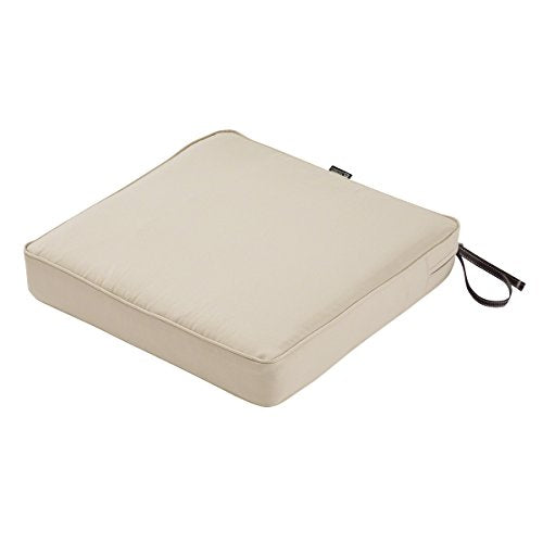 Classic Accessories Montlake Water-Resistant 17 x 17 x 3 Inch Square Outdoor Seat Cushion, Patio Furniture Chair Cushion, Antique Beige, Outdoor Cushion Cover - color: Antique Beige, size: 17"W x 17"D x 3"Thick