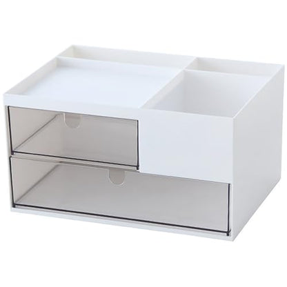 Desk Drawer Organizer, Desk Storage Box with 2 Drawers and 4 Compartments, Multifunctional Desk Accessories & Countertop Organizers for Office School Home (White） - size: 9*6.5*5inch - 6 Compartment