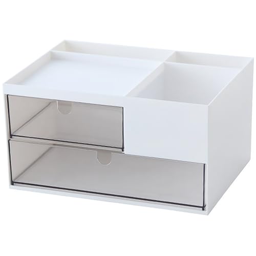Desk Drawer Organizer, Desk Storage Box with 2 Drawers and 4 Compartments, Multifunctional Desk Accessories & Countertop Organizers for Office School Home (White） - size: 9*6.5*5inch - 6 Compartment