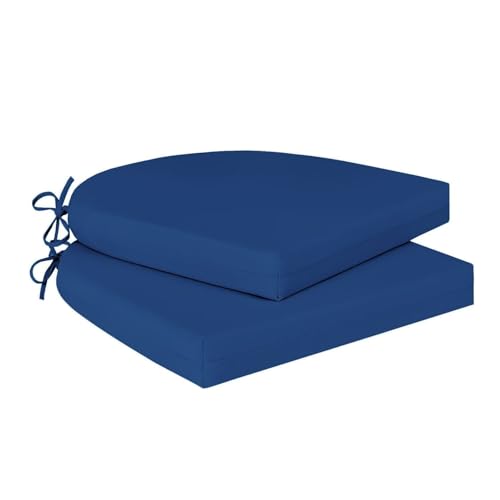 Cozyide Outdoor Chair Cushions, Waterproof Patio Seat Cushions with Adjustable Straps, Round Corner Patio Chair Cushions for Garden, Royal Blue, 17x16x2 Inch (Pack of 2) - color: Royal Blue, size: 17x16x2 Inch (Pack of 2)