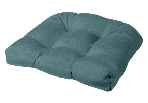 Cushion Source Tufted Chair Cushion | Rounded Back Corners | 21" x 19" x 4" Seat Cushion | No Ties | Indoor/Outdoor | Multiple Sunbrella Fabric Options Available (Sunbrella Elements Cast Lagoon) - color: Sunbrella Elements Cast Lagoon