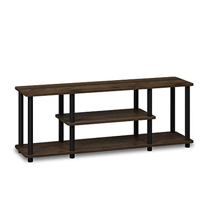 Furinno Turn-N-Tube No Tools 3D 3-Tier Entertainment TV Stand up to 50 inch TV, Round Tubes, Columbia Walnut/Black - color: Columbia Walnut/Black, size: 50 inch