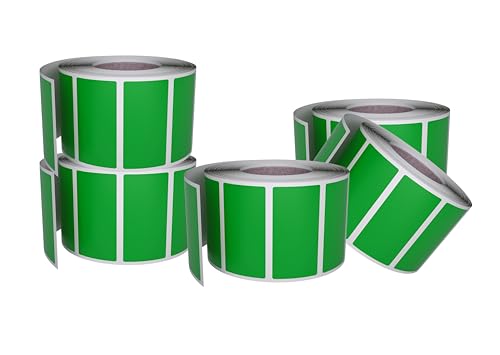 Green Sticker Label Rolls 1.57" x 0.75", 5 Rolls- 2500-Pack, Rectangular Easy Write Labels 40mmx19mm by Royal Green - color: Green, size: 2500