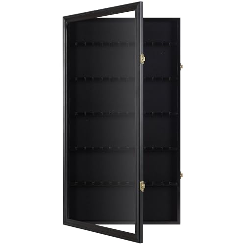 DisplayGifts 60 Souvenir Spoon Tea Spoon Display Case Rack Holder Wall Cabinet Frame, UV Protection, Lockable Door (Black Finish) - color: Black Finish