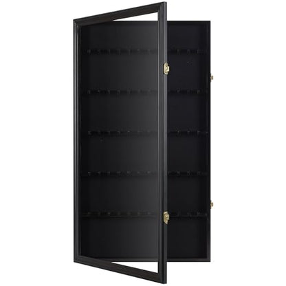 DisplayGifts 60 Souvenir Spoon Tea Spoon Display Case Rack Holder Wall Cabinet Frame, UV Protection, Lockable Door (Black Finish) - color: Black Finish