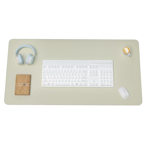 Leather Desk Pad, Non-Slip Suede Base, Stitched Edges, Dust-Proof Easy-Clean Surface, Mouse Pad & Desk Protector for Office and Home, Apricot White 23.6" x 11.8"