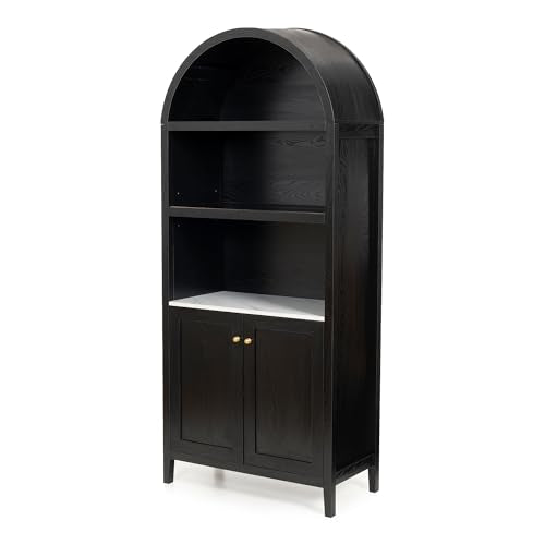 EYYTHUNG 71" Tall Arched Cabinet, 5-Tier Arched Bookcase Storage Display Cabinet with Doors and Shelves, Modern Farmhouse Bookshelf Kitchen Pantry Cabinet for Living Room Dining Room, Black - color: Black