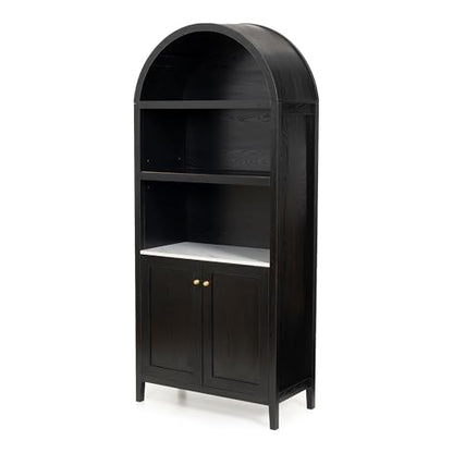 EYYTHUNG 71" Tall Arched Cabinet, 5-Tier Arched Bookcase Storage Display Cabinet with Doors and Shelves, Modern Farmhouse Bookshelf Kitchen Pantry Cabinet for Living Room Dining Room, Black - color: Black